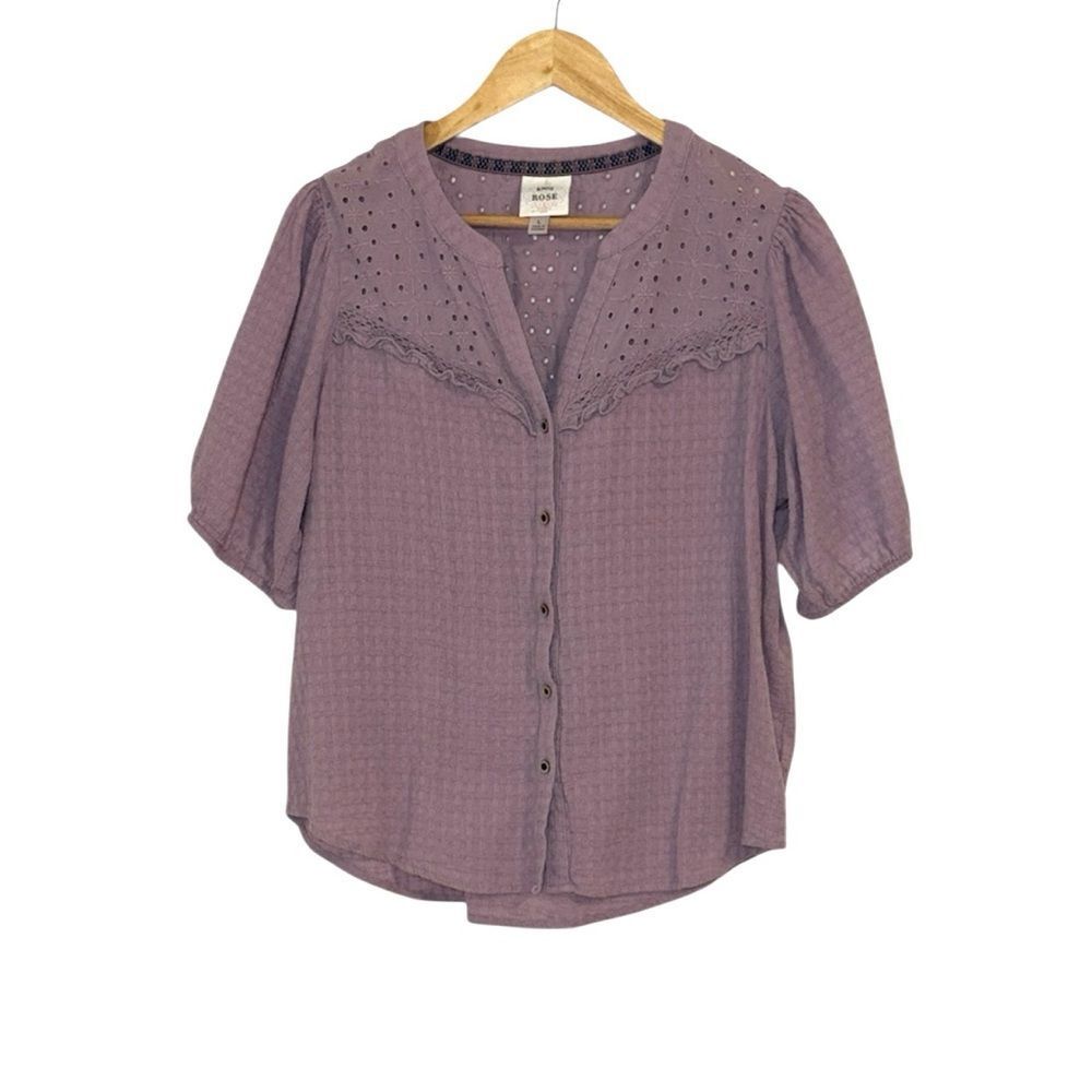 Knox Rose Dusty Lavendar Blouse, cotton, eyelet, Large